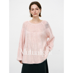 mutualight 法式羊驼毛混纺针织衫女冬季新款拉毛设计感圆领毛衣