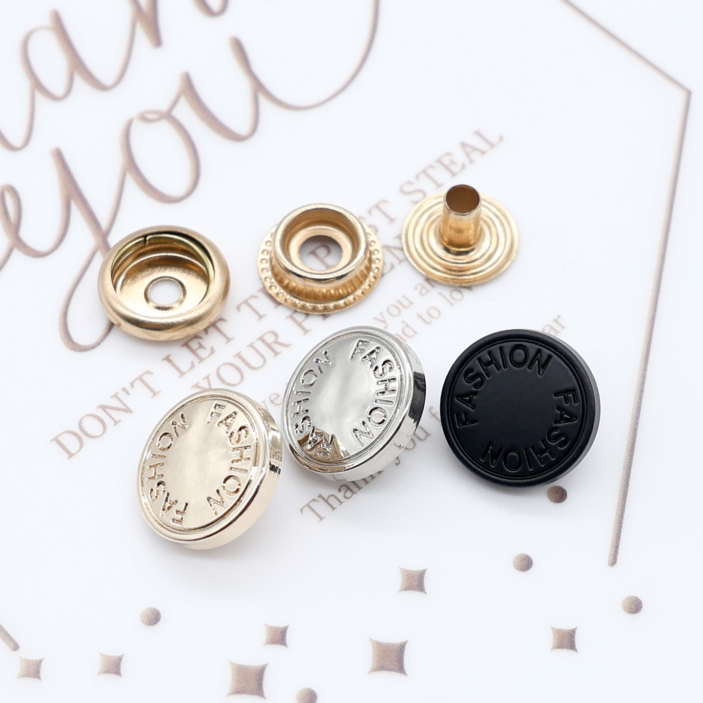 15mm圆形英文金属四合扣子母摁扣