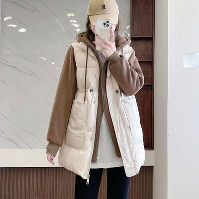 -斤胖大码女装假两件加厚连帽棉服韩版夹棉百搭棉衣外套