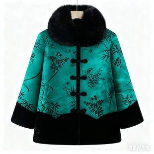 中老年妈妈皮毛冬季加绒加厚一体毛呢外套女装60到70岁上档次衣服