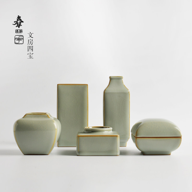 奉华窑茶具汝窑开片文房四宝花插花瓶笔洗笔筒印泥盒功夫茶道