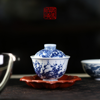 快雪时晴岁寒三友松竹梅小盖碗