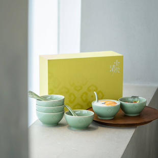 土人斋小清欢汤碗汤匙套组泡茶碗勺子甜品碗饭碗面碗龙泉青瓷茶具