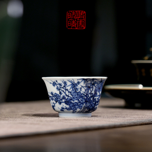 快雪时晴青花松竹梅小八方杯岁寒三友品茗杯住个人客饮杯陶瓷茶具