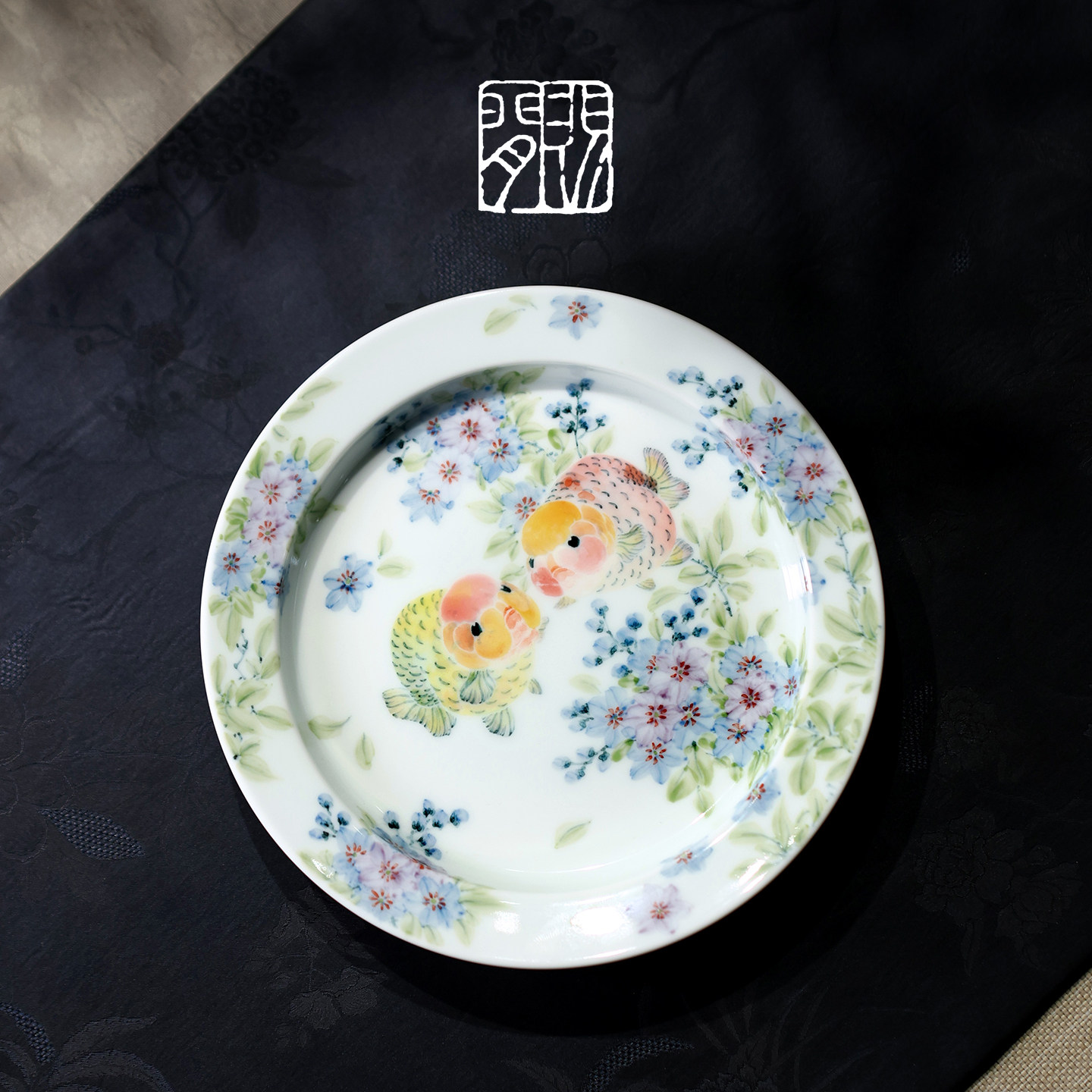 赐闲堂聚耳听风壶承手绘釉下彩兰寿鱼壶托干泡茶盘景德镇陶瓷茶具