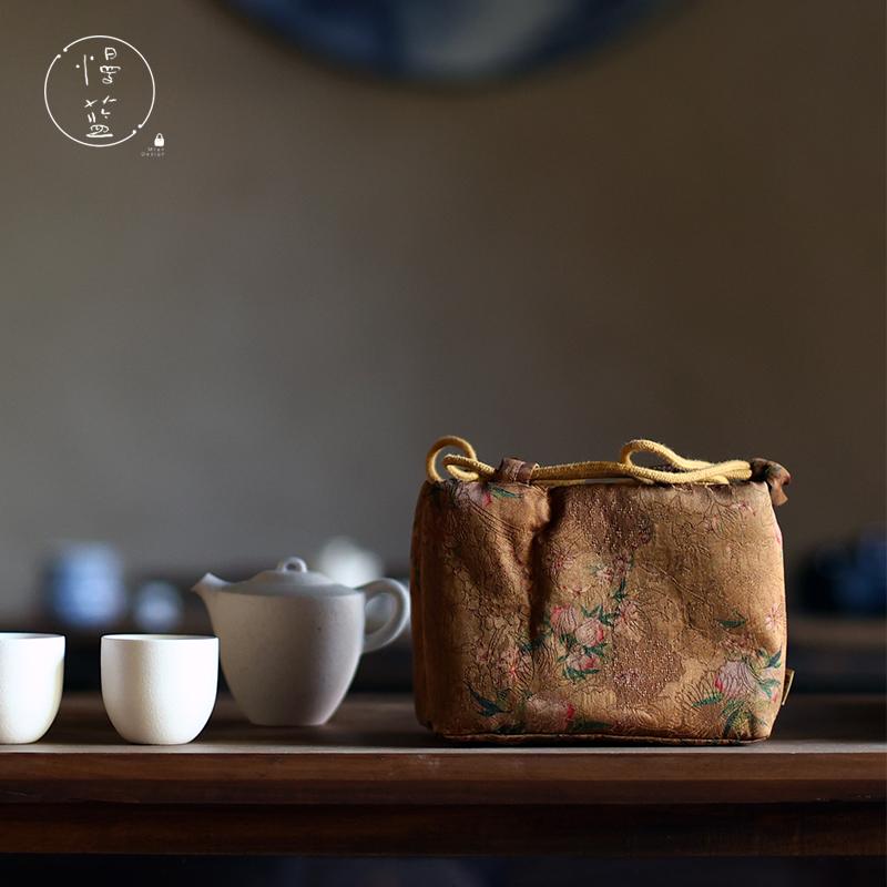 慢蓝香云纱一壶两杯拉绳布包杯袋图片