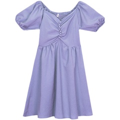 Realistic temperament gentle wind V-neck dress women's summer bubble sleeve high waist A-line skirt