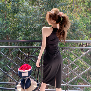 RM8292#高级感气质镂空无袖连衣裙别致修身显身材包臀吊带裙子