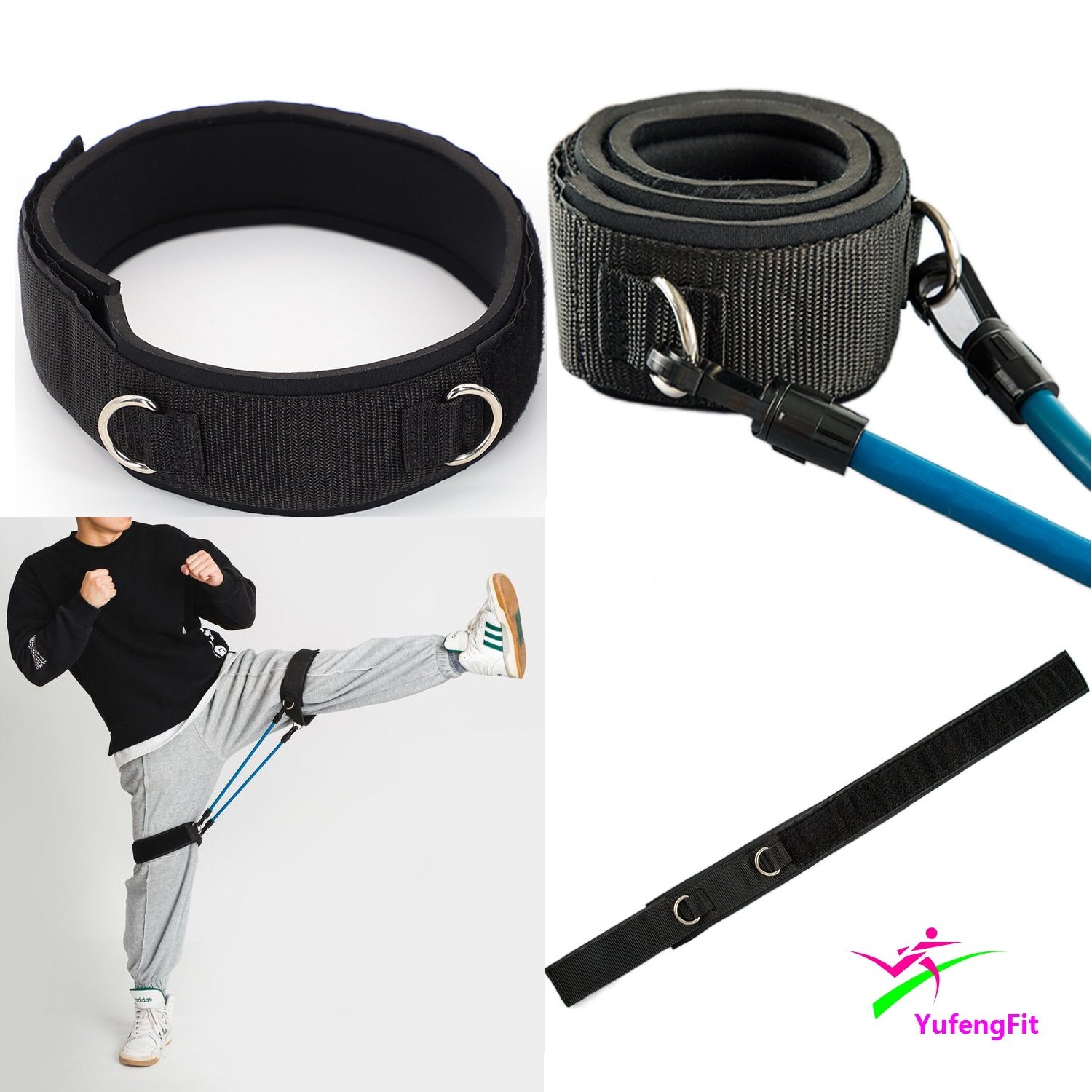 跨境瑜伽弹力绳脚踝大小腿训练绑带健身运动护具跆拳道高抬腿绑带