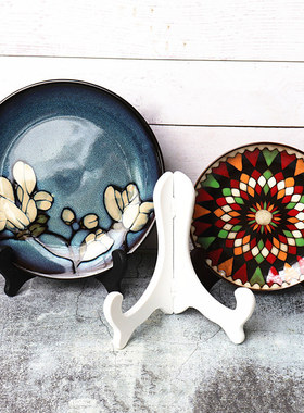 盘子展示架塑料盘架白色挂盘架8寸折叠支架黑色架托盘架工艺品架