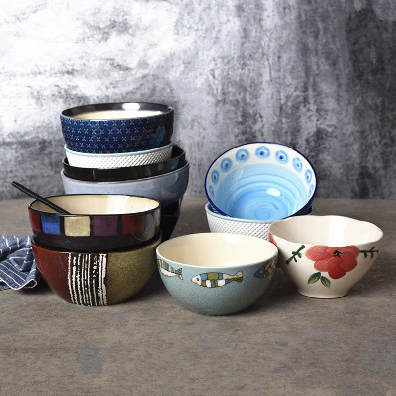 创意手绘陶瓷菜碗家用餐具日式沙拉碗面碗汤碗不规则异形水果碗,餐饮具,碗,淘宝优惠券,粉丝福利购,淘宝优惠卷