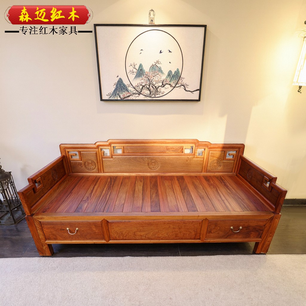 缅甸花梨红木罗汉床加厚独板大果紫檀罗汉床沙发两用全榫卯结构,住宅家具,红木床,淘宝优惠券,粉丝福利购,淘宝优惠卷