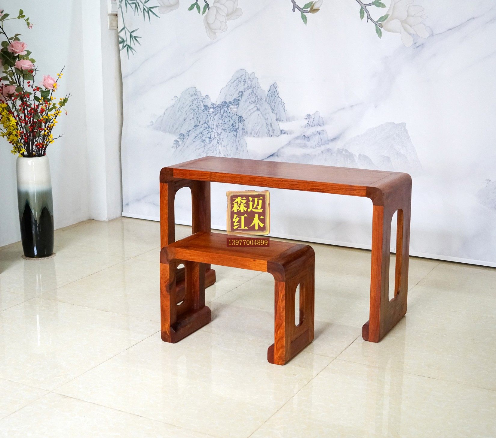 缅甸花梨红木琴台 大果紫檀原木品质花梨木明清古典奢华型卯榫