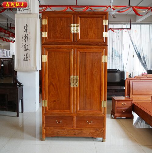 缅甸花梨红木衣柜加厚独板大果紫檀顶箱柜全榫卯结构实用收藏