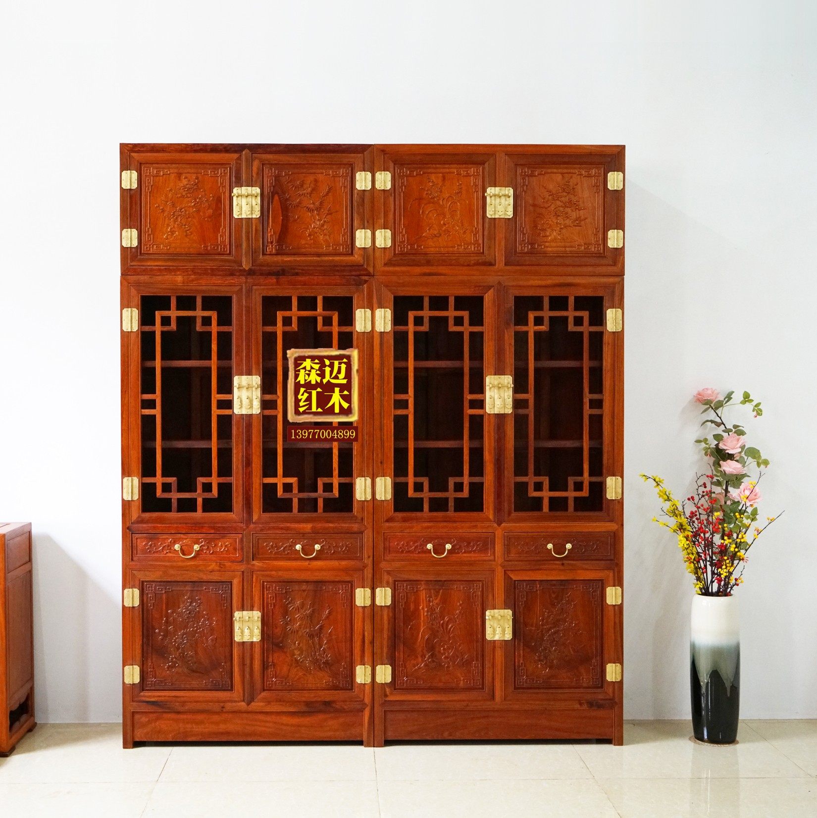 缅甸花梨红木书柜大果紫檀原木榫卯品质奢华品质古典花梨木奢华型