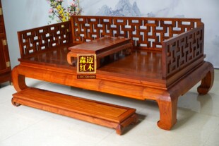 缅甸花梨红木罗汉床加厚万字格原木花梨木榫卯明清品质古典奢华型