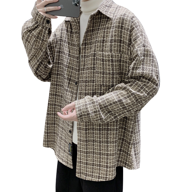 高品质大货港风格子衬衫男大码百搭衬衣宽松情侣外套DX125P60,男装衬衫,电商B413-1