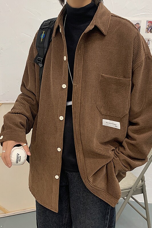 灯芯绒衬衫男秋装外套韩版潮流帅气港风复古宽松休闲衬衣DX33P50,男装衬衫,电商B413-1
