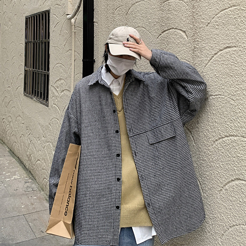 衬衫男长袖秋季韩版潮流帅气港风复古宽松休闲衬衣外套DX118P60,男装衬衫,电商B413-1