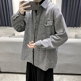 大码衬衫男士秋装韩版潮流加绒加厚衬衣休闲外套DX35P60加绒P70，男装衬衫，电商B413-1