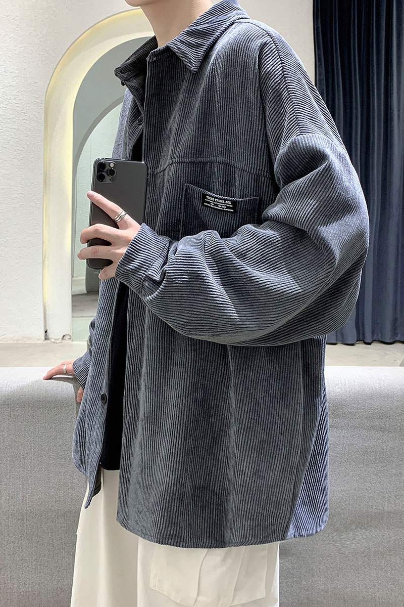 秋季衬衫男超宽松韩版复古休闲加绒灯芯绒衬衣外套DX115p55控79,男装衬衫,电商B413-1