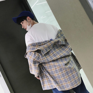 港风格子衬衫男外套春秋潮流帅气网红很仙的加大码衬衣GC809 P40图片