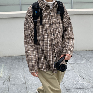 衬衫男港风格子休闲韩版潮流百搭帅气超火男衬衣宽松外套DX125P60图片