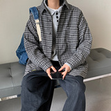 衬衫男港风格子休闲韩版潮流百搭帅气超火男衬衣宽松外套DX125P60，男装衬衫，电商B413-1