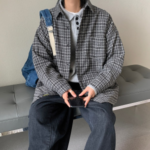衬衫男港风格子休闲韩版潮流百搭帅气超火男衬衣宽松外套DX125P60