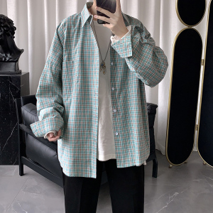 港风格子衬衫男士ins长袖韩版潮流加大码休闲情侣衬衣男CS601P45