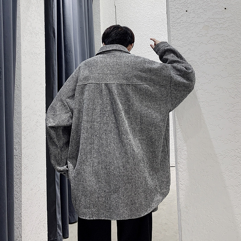 港风衬衫男长袖韩版潮流帅气复古宽松休闲加厚衬衣外套DX121P65,男装衬衫,电商B413-1