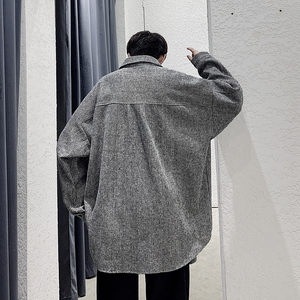 港风衬衫男长袖韩版潮流帅气复古宽松休闲加厚衬衣外套DX121 P65图片