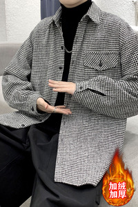 加绒加厚大码衬衫男秋装韩版潮流帅气港风衬衣休闲外套DX35 P70图片