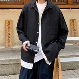 纯棉秋季港风衬衫男士长袖潮牌宽松百搭休闲假两件衬衣DX812p60，男装衬衫，电商B413-1