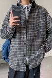 衬衫男长袖秋季韩版帅气港风复古宽松休闲格子衬衣外套DX125P60，男装衬衫，电商B413-1