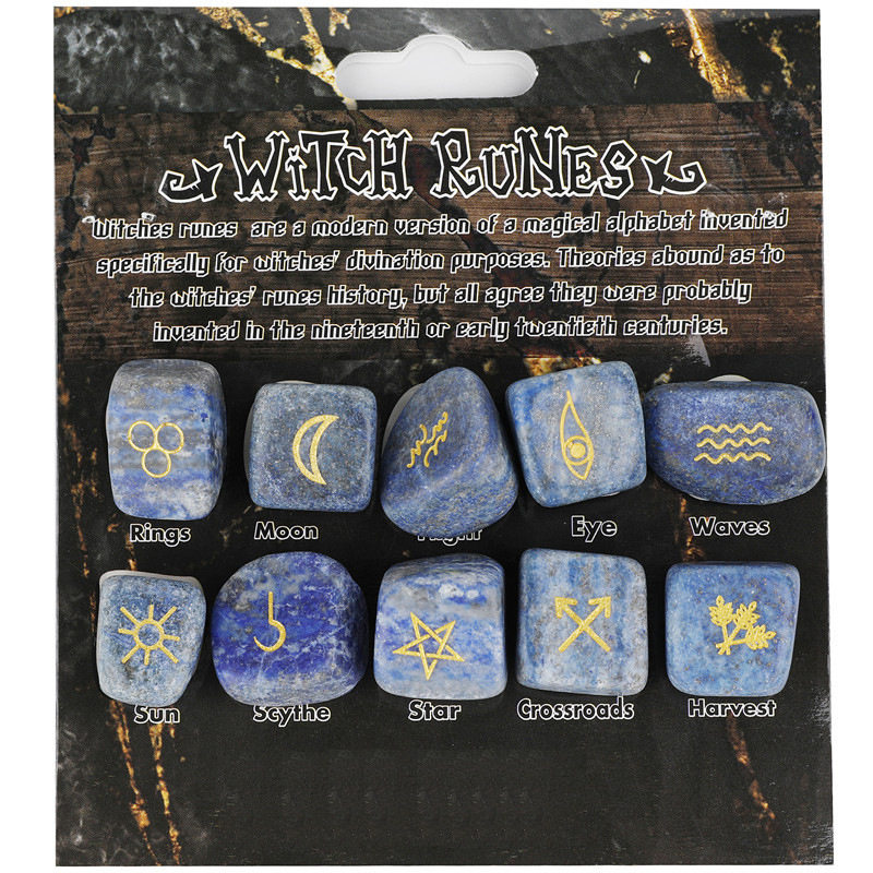 北欧witchrunes青金石如尼卢恩水晶宝石10颗袋装不定形刻字母符文