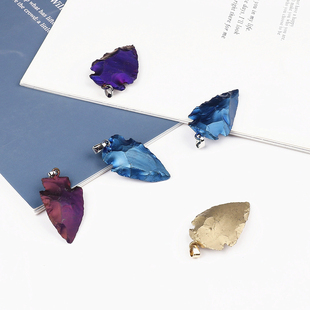 男项饰品天然玛瑙水晶黑曜石箭头吊坠女个性百搭原石矛头箭簇吊坠