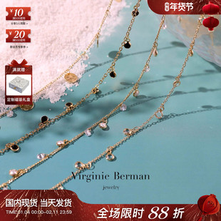 法国Virginie Berman拉丝圆片黑尖晶珍珠水晶铃铛雨滴单双层项链