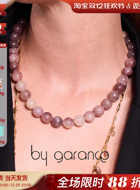 法国小众by garance正品BOQI苔藓玛瑙拉长石草莓晶蔷薇石圆滚项链