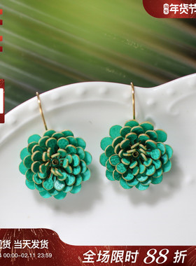 西班牙Paca Peca代购PILEA山茶花多彩靓丽牛皮纸层次高雅耳钉戒指