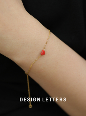 丹麦Design Letters正品原创珐琅正红精致简约百搭一颗爱心手链