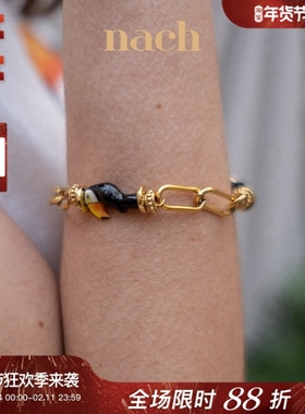 NACH黑巨嘴鸟猎豹陶瓷回形针手链