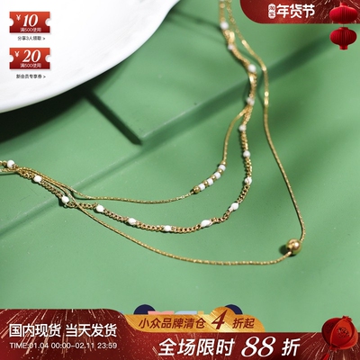 巴黎LITCHI正品代购Anna彩色珐琅小米珠金色转运珠3层叠戴项链