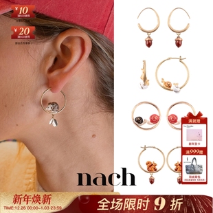 NACH娜趣26童话森林刺猬蜗牛松鼠橡果树叶圆环耳钉 官方授权