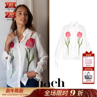 NACH娜趣26秋冬郁金香印花情人节白色波点休闲宽衬衫 官方授权