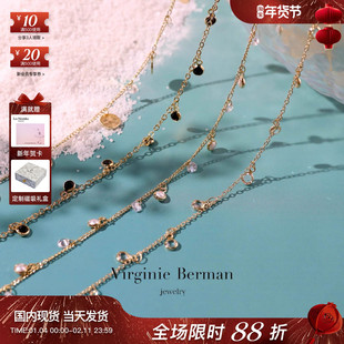 法国Virginie Berman拉丝圆片黑尖晶珍珠水晶铃铛雨滴单双层项链
