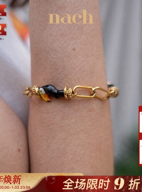 NACH黑巨嘴鸟猎豹陶瓷回形针手链