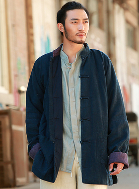 楠麻唐装棉袄男冬季加厚中国风棉衣中式外套棉服汉复古男款银汉