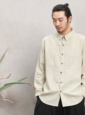 楠麻中国风苎麻衬衫男宽松麻布衬衣中式休闲大领男士全麻上衣芳华