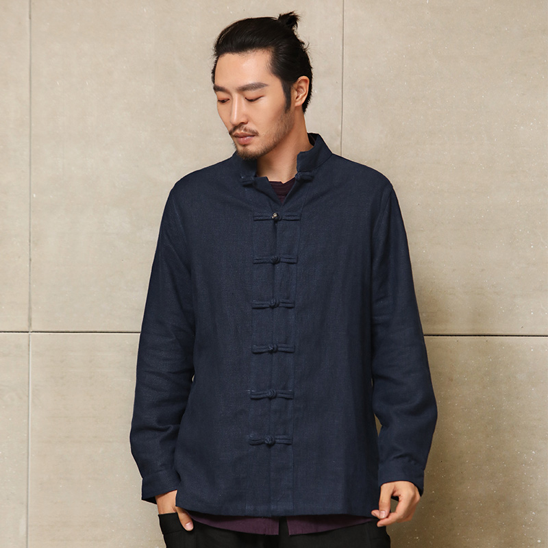 楠唐装中国风男装上衣男秋装亚麻外套盘扣新中式苎麻休闲复古龙雀